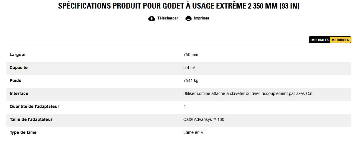 Godet d'excavation à usage extrême - caterpillar finance france - 2 350 mm (93 in) - poids 7541 kg_5
