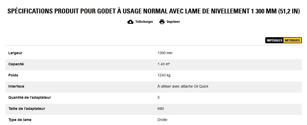 Godet d'excavation à usage normal avec lame de nivellement - caterpillar finance france - 1 300 mm (51,2 in) - capacité 1.43 m³_5