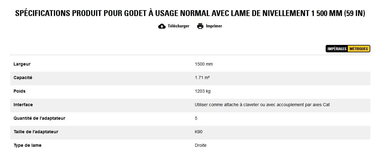 Godet d'excavation à usage normal avec lame de nivellement - caterpillar finance france - 1 500 mm (59 in) - poids 1203 kg_5