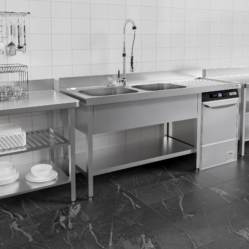 Plonge Inox 2 bacs avec passage lave-vaisselle - P 600 - GGM -_5
