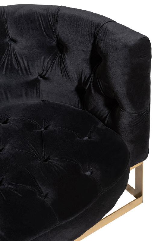 Fauteuil capitonné DACIA - Velours anthracite, structure bouleau et métal doré_5