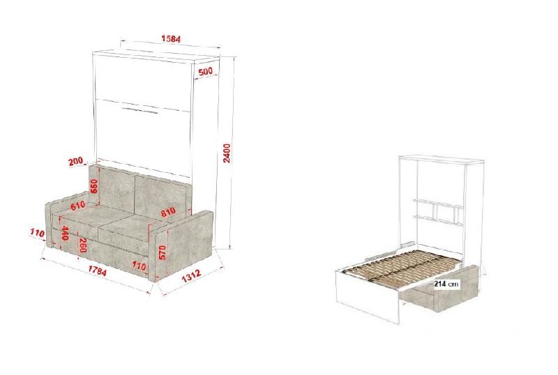 Composition armoire lit escamotable Fidji Sofa - couchage 140x200 avec colonnes de rangements intégrées et canapé blanc cassé_5