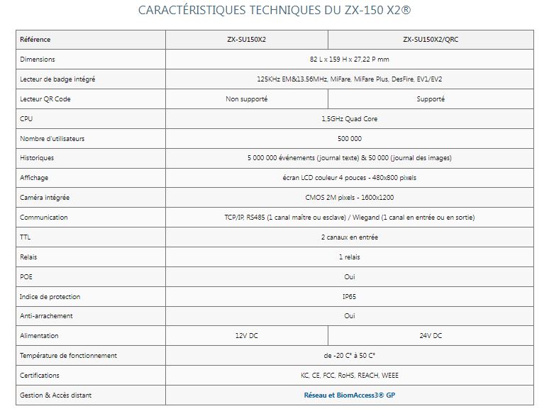 Pointeuse à badge RFID, QR Codes et détection de visage - ZX-150 X2_6