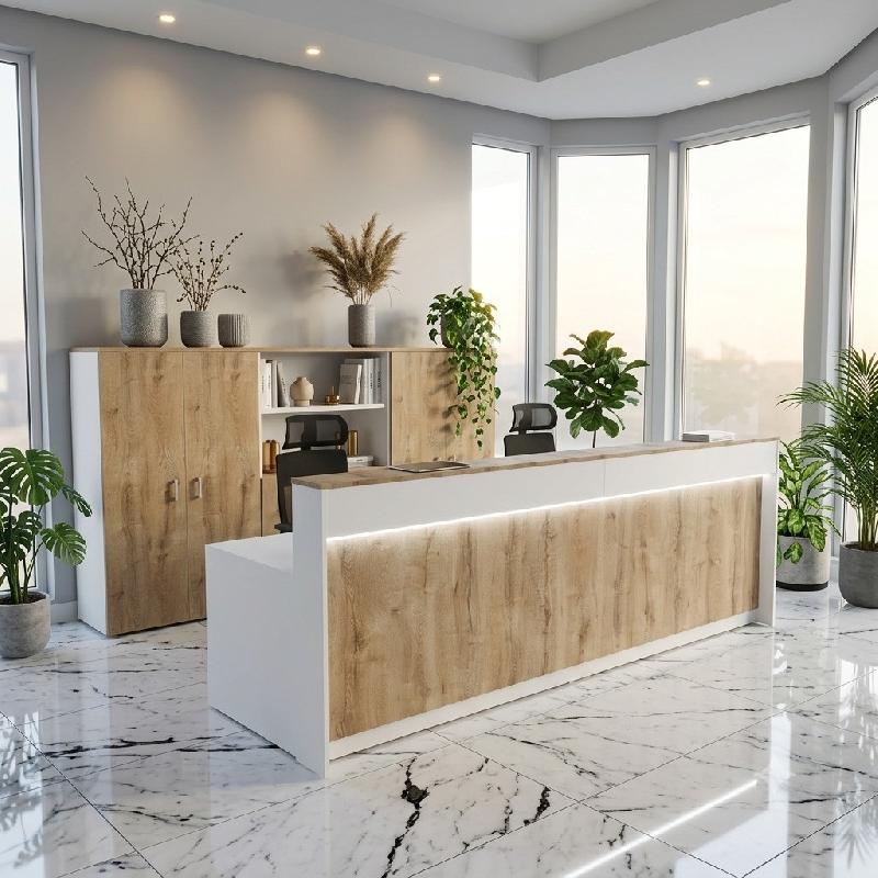 Bureau d'Accueil 2 Personnes LED Eira | Mobel Linea - Oui, 364, Blanc/ chêne veiné_5