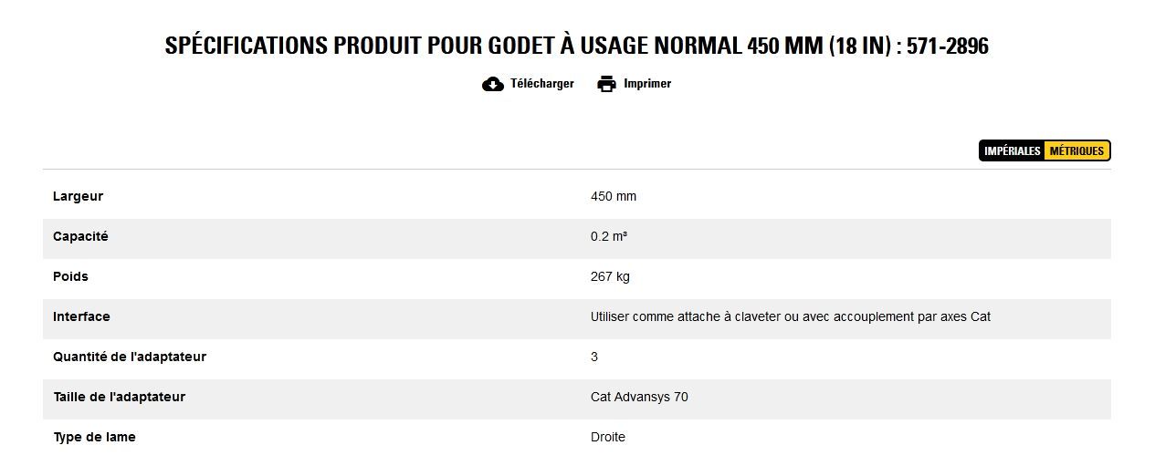 571-2896 godet d'excavation à usage normal - caterpillar finance france - 450 mm (18 in) - poids 267 kg_5