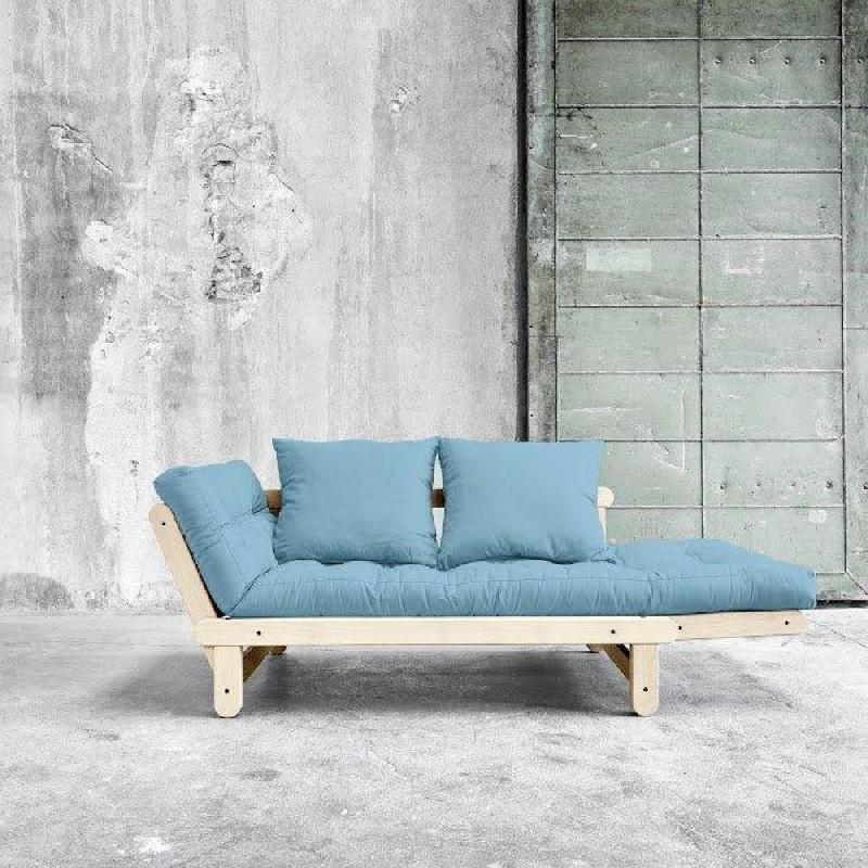 Banquette méridienne futon Beat - Pin naturel - Tissu bleu clair - Couchage 75x200 cm - KARUP_5