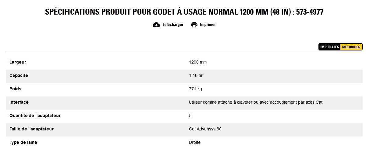 573-4977 godet d'excavation à usage normal - caterpillar finance france - 1200 mm (48 in) - capacité 1.19 m³_5