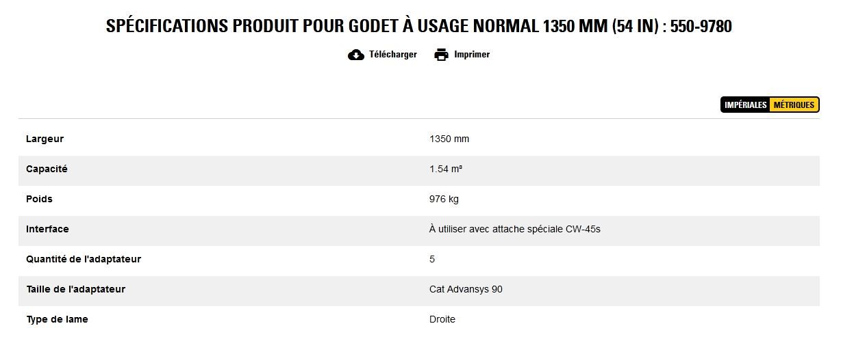 550-9780 godet d'excavation à usage normal - caterpillar finance france - 1350 mm (54 in) - capacité 1.54 m³_5