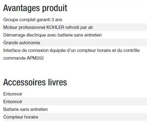 Groupe électrogène Technic 15000TA AVR C5 - Kohler - Triphasé - Puissance max 11,50 kW / 14,40 kVA - 400V_5