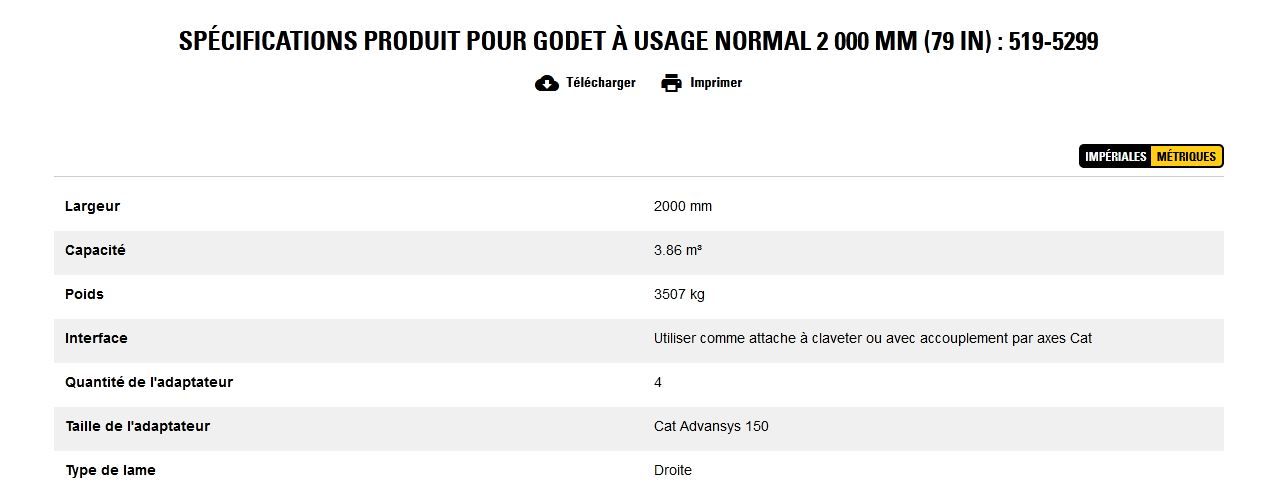 519-5299 godet d'excavation à usage normal - caterpillar finance france - 2 000 mm (79 in) - capacité 3.86 m³_5