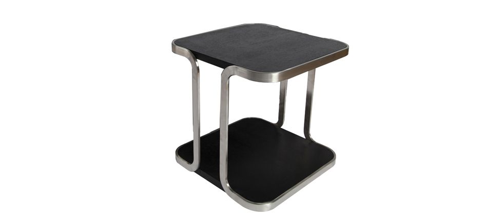 Table basse Izamu - structure acier inoxydable brossé et plateau plaqué chêne noir_5
