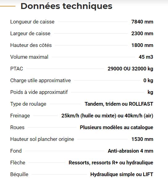 Benne monocoque Rollspeed 7845 avec suspension hydraulique