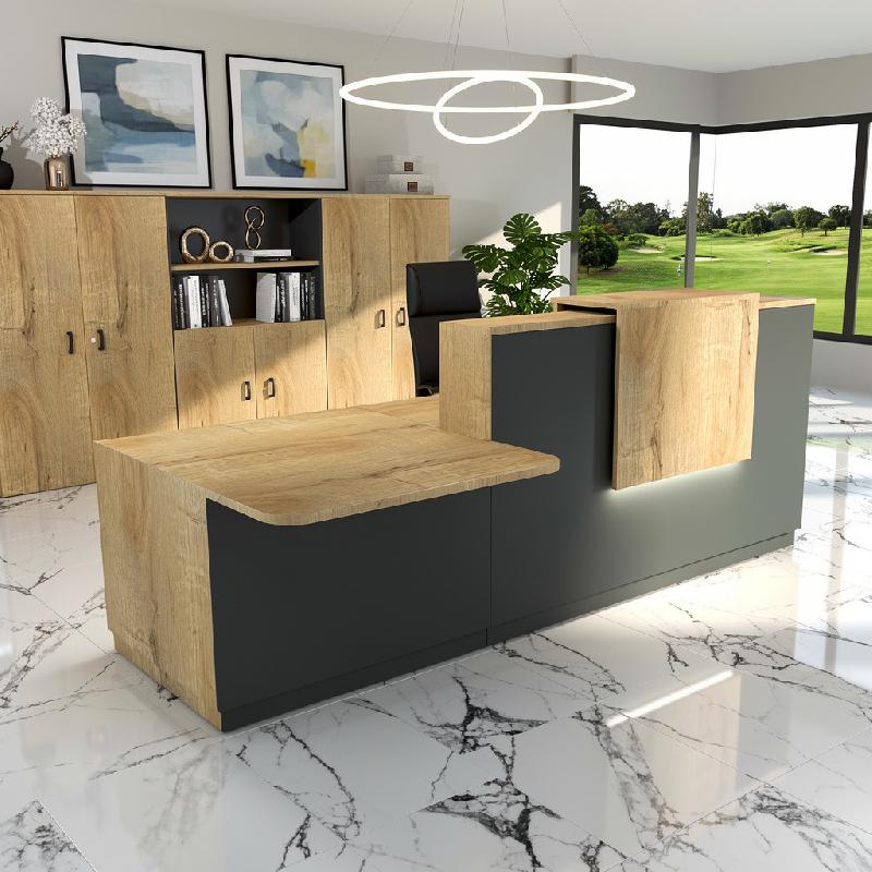 Bureau d'accueil ergonomique et Design Delta - 242, Gauche, Noir, Non, Chêne veiné_0