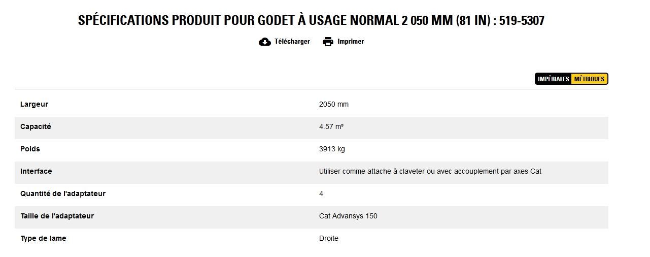 519-5307 godet d'excavation à usage normal - caterpillar finance france - 2 050 mm (81 in) - capacité 4.57 m³_5