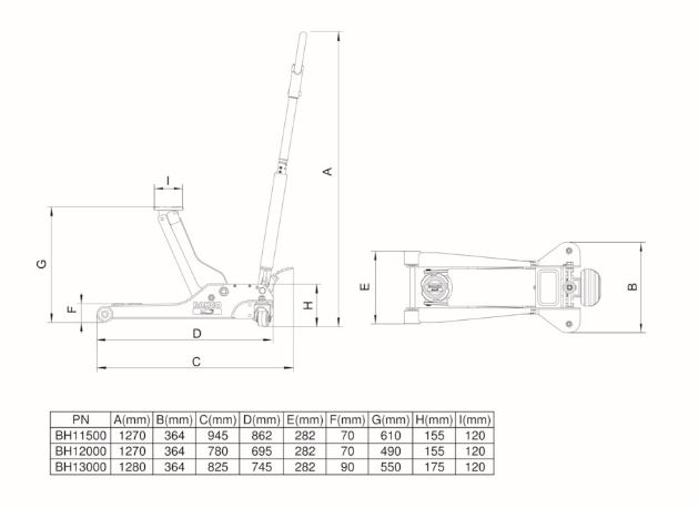 Cric 2 tonnes - Hauteur d'entrée ultra basse 70 mm - BH12000 - Système à double piston_5