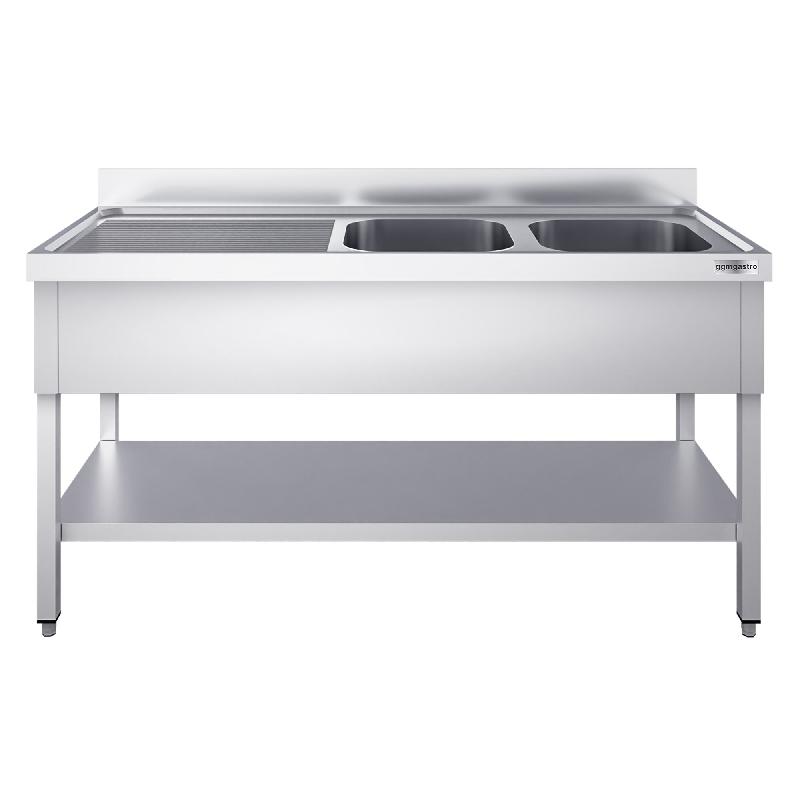 Plonge inox 2 bacs avec égouttoir et étagère - P 700 mm - 2000 mm bac à droite_5