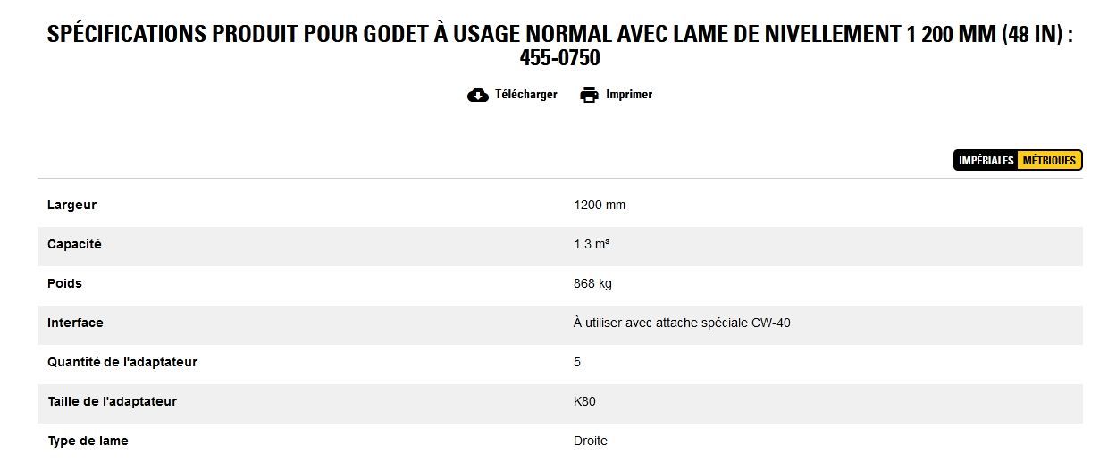 455-0750 godet d'excavation à usage normal avec lame de nivellement - caterpillar finance france - 1 200 mm (48 in) - capacité 1.3 m³_5