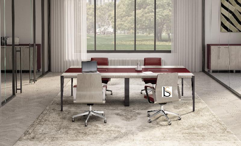 Table de conférence X9 pour 8 personnes - Officity. - Blanc 9010, Noyer américain_5