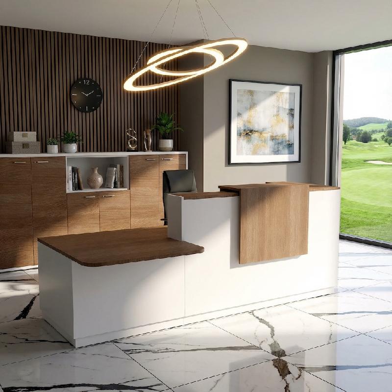 Comptoir d'accueil bi-colore avec PMR Delta et réhausse - Gauche, Blanc, Non, 262, Acacia foncé_5