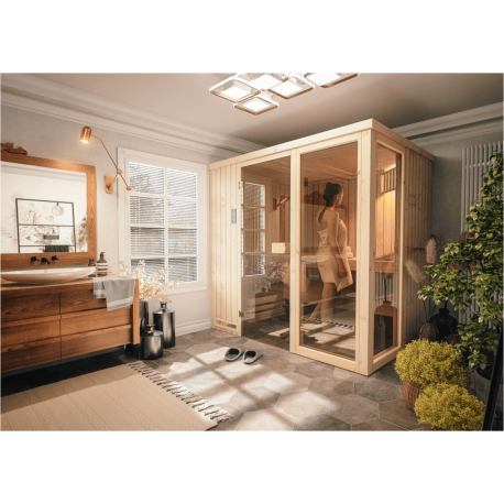 Cabine de sauna 194x175x199 en épicéa avec poêle HARVIA VEGA 8KW à commande déportée_5