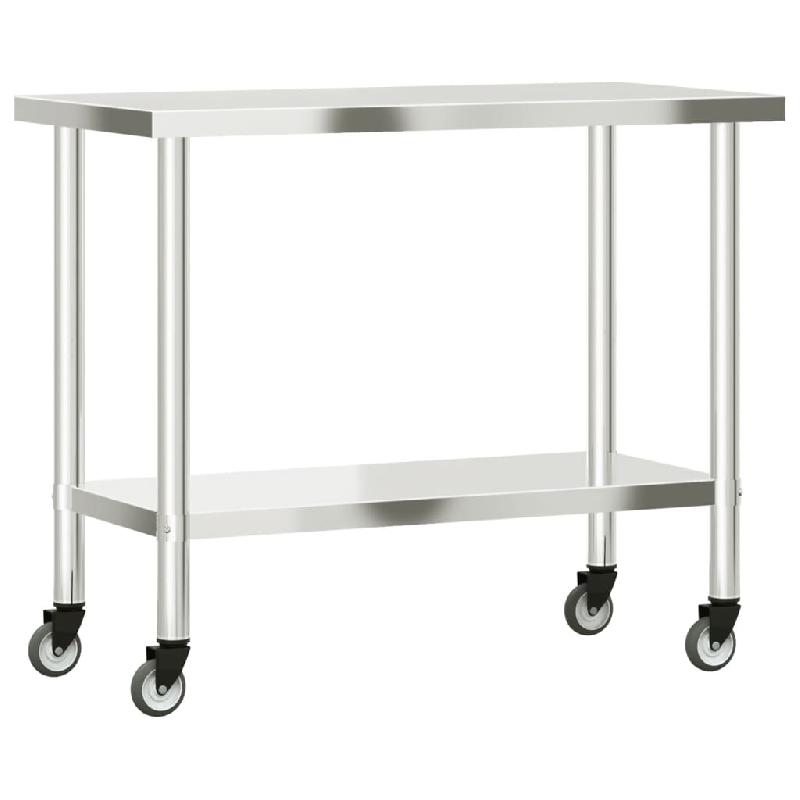 Vidaxl table de travail de cuisine avec roues 110x55x85 cm inox 376467_5