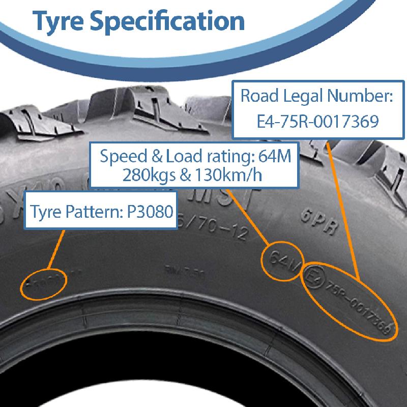 26x10.00-12  26x8.00-12 ATV Tyres 6ply P3080 OBOR Pinacle Road Legal (Set of 4)_5