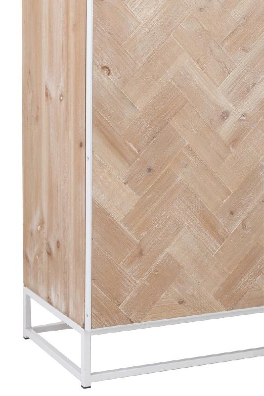 Buffet MOUNIE - 2 portes motifs chevron naturel clair - pieds métal blanc - style industriel_5