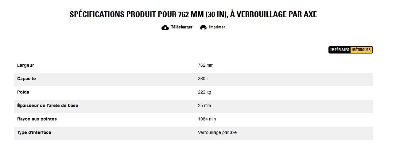 Godet d'excavation grande capacité - caterpillar finance france - 762 mm (30 in), à verrouillage par axe - poids 222 kg_5