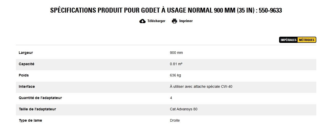 550-9633 godet d'excavation à usage normal - caterpillar finance france - 900 mm (35 in) - poids 636 kg_5