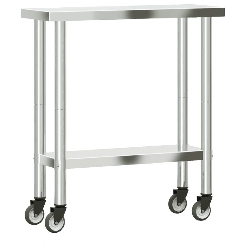Vidaxl table de travail de cuisine avec roues 82,5x30x85 cm inox 376460_5