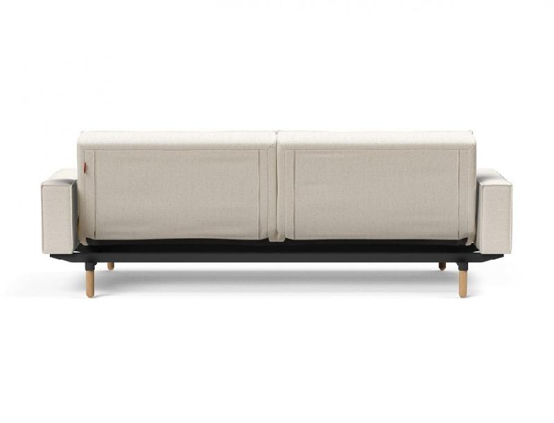 Canapé convertible Splitback Stem avec accoudoirs - pieds obus en chêne naturel - tissu bouclé Off White - couchage 115x210 cm_5