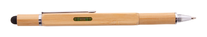 Stylo multifonctions en bambou – Stylet, tournevis, niveau à bulle, règle 7 cm – Encre bleue_5