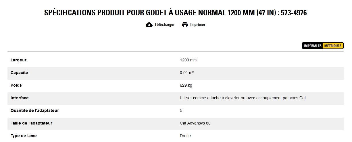 573-4976 godet d'excavation à usage normal - caterpillar finance france - 1200 mm (47 in) - capacité 0.91 m³_5