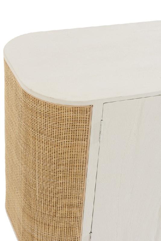 Buffet bas RARY en bois exotique blanc et rotin naturel - 3 portes - 180 cm_5