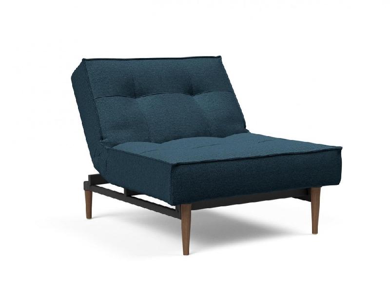 Innovation Living - Fauteuil Splitback Styletto Convertible Lit 90x115 cm - Pieds Fuseau Noyer - Tissu Argus Navy Blue_5