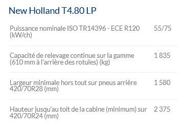 T4.80 LP Tracteur agricole - New Holland - profil surbaissé, centre de gravité bas, puissance maxi 55/75 kW/ch_5