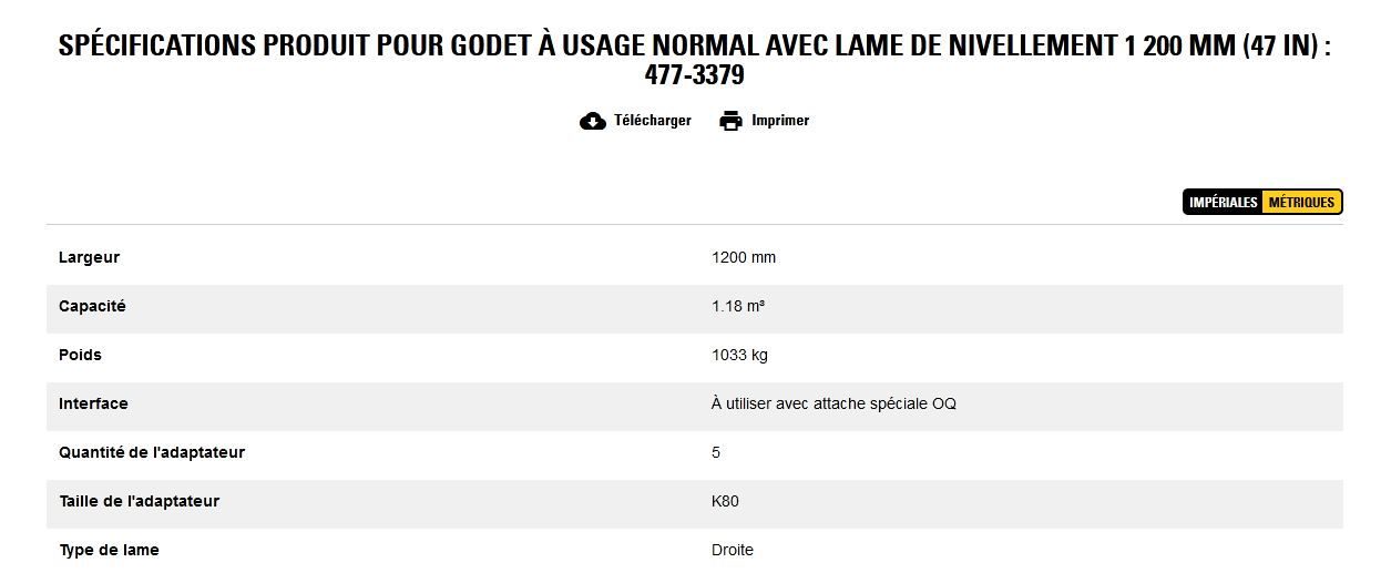 477-3379 godet d'excavation à usage normal avec lame de nivellement - caterpillar finance france - 1 200 mm (47 in) - capacité 1.18 m³_5