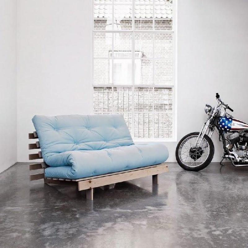 Canapé convertible futon ROOTS - Pin naturel bleu clair - Couchage 140x200 cm - Design japonais et scandinave_5