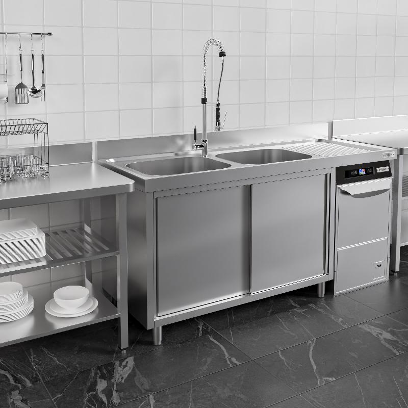 Plonge Inox 2 bacs sur placard avec passage lave-vaisselle - P 700 - GGM -_5