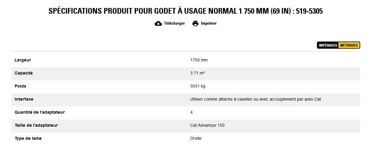 519-5305 godet d'excavation à usage normal - caterpillar finance france - 1 750 mm (69 in) - capacité 3.71 m³_5