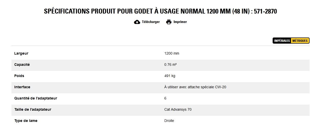 571-2870 godet d'excavation à usage normal - caterpillar finance france - 1200 mm (48 in) - capacité 0.76 m³_5