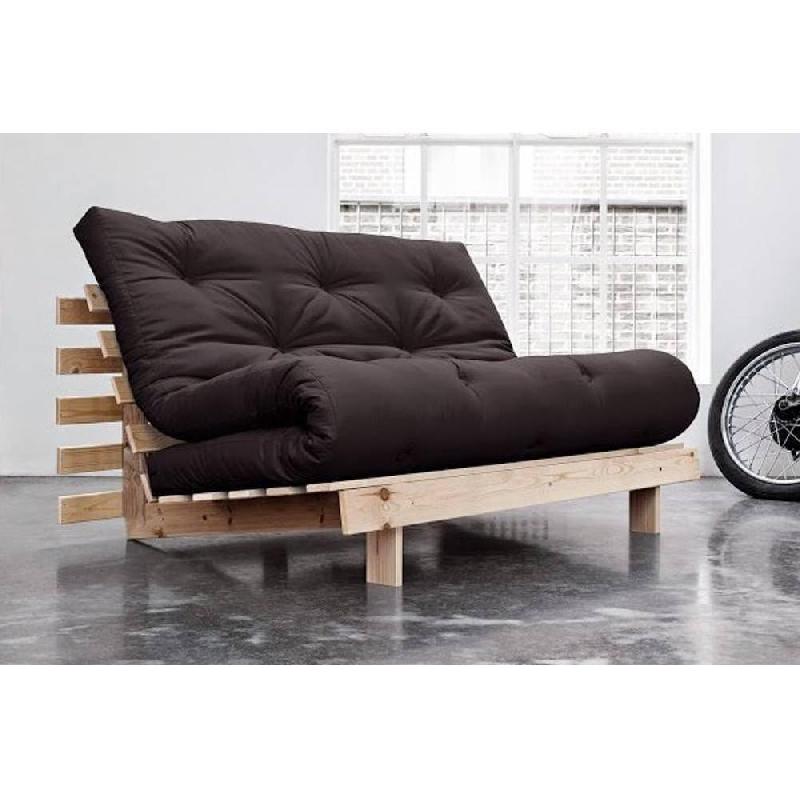 Canapé convertible futon ROOTS - Pin massif naturel - Coloris gris foncé - Couchage 140x200 cm_5