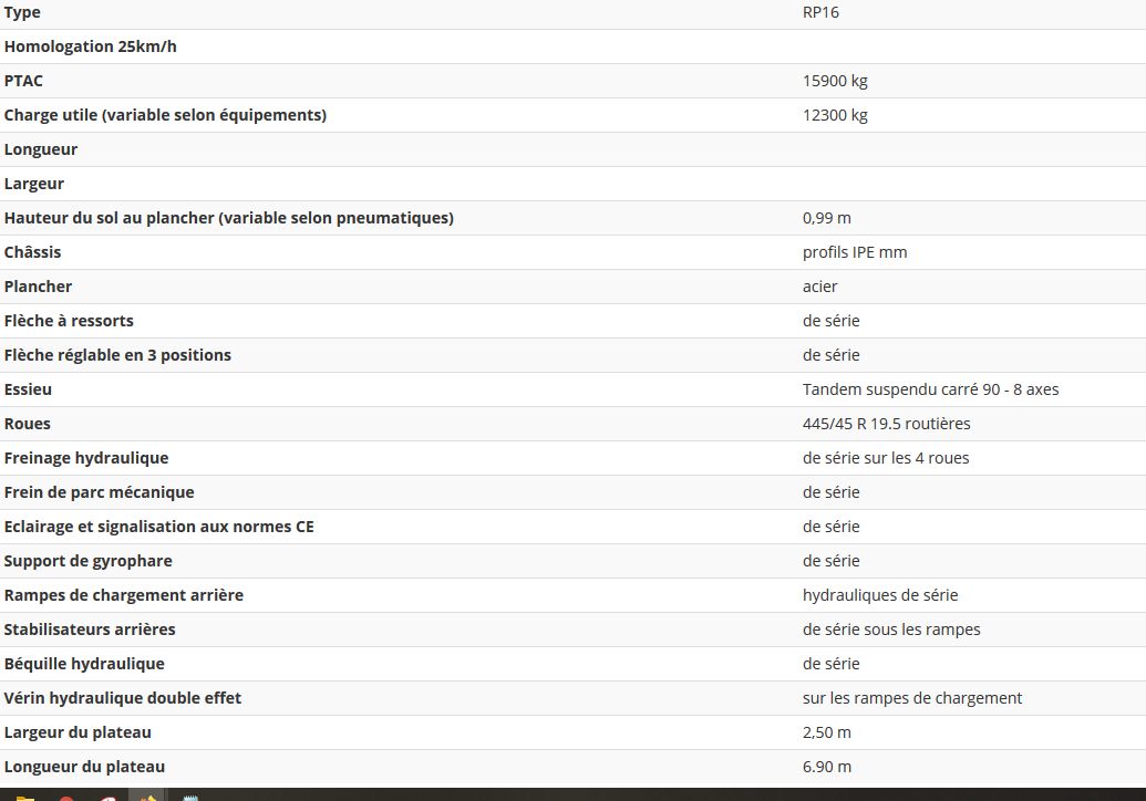 Remorque agricole avec essieu tandem et châssis en IPE et UPN