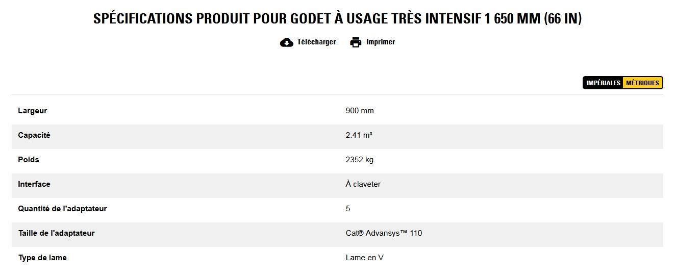 Godet d'excavation à usage très intensif - caterpillar finance france - 1 650 mm (66 in) - capacité 2.41 m³_5