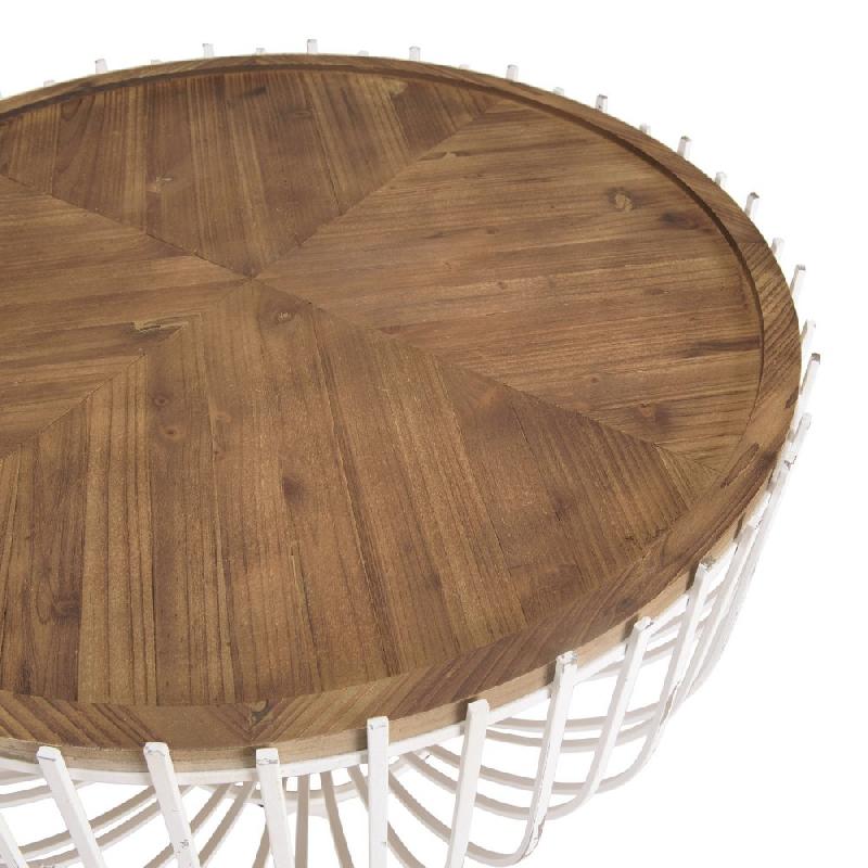 CORVIE  TABLE BASSE RONDE 83*83  AVEC PLATEAU NATUREL ET PIÉTEMENT EN MÉTAL BLANC_5