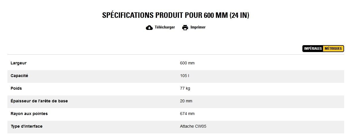 Godet d'excavation-mini-pelle - caterpillar finance france - 600 mm (24 in) - poids 77 kg_5