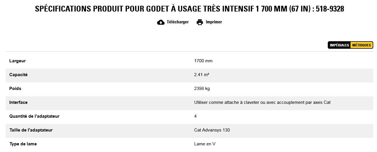 518-9328 godet d'excavation à usage très intensif - caterpillar finance france - 1 700 mm (67 in) - capacité 2.41 m³_5