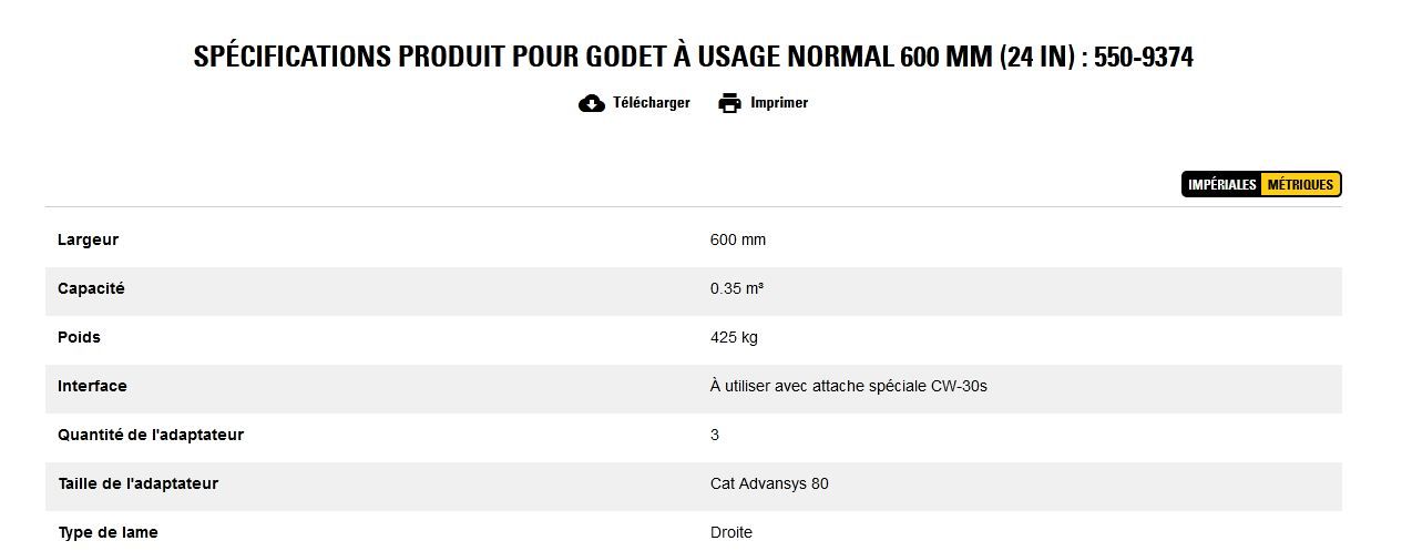 550-9374 godet d'excavation à usage normal - caterpillar finance france - 600 mm (24 in) - poids 425 kg_5