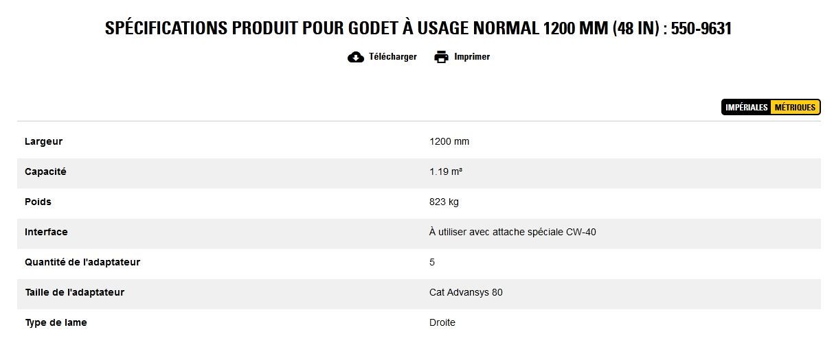 550-9631 godet d'excavation à usage normal - caterpillar finance france - 1200 mm (48 in) - capacité 1.19 m³_5