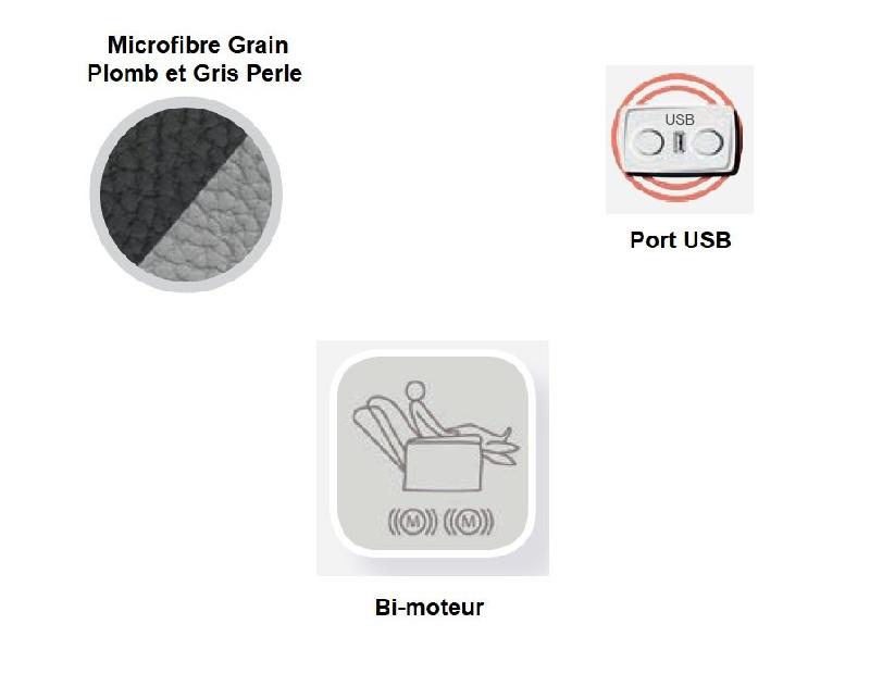 Fauteuil relax électrique Cabries - Bi-moteur - Microfibre bicolore Gris plomb/Perle - Piètement étoile métal noir pivotant_5